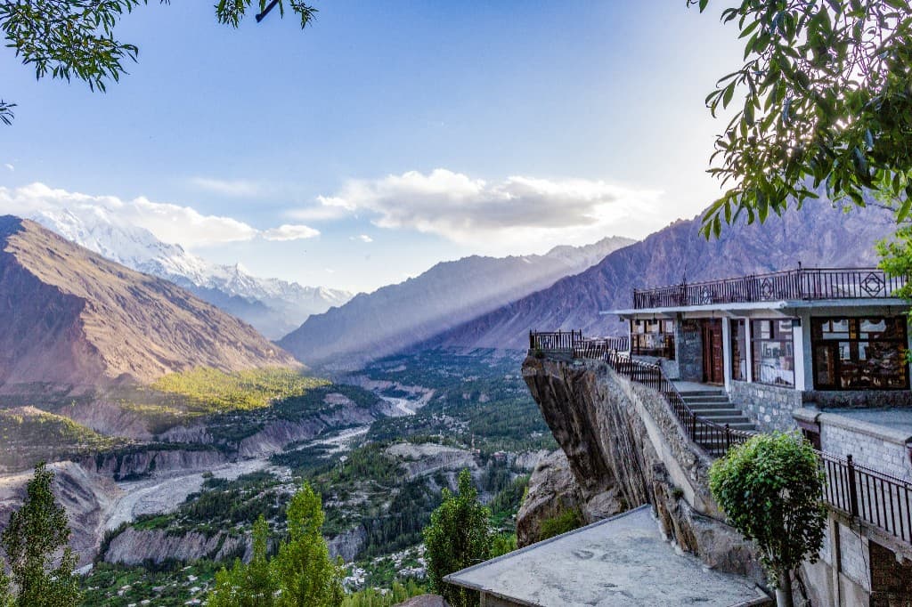 Panoramic mountain view from Offsite.Living in Hunza